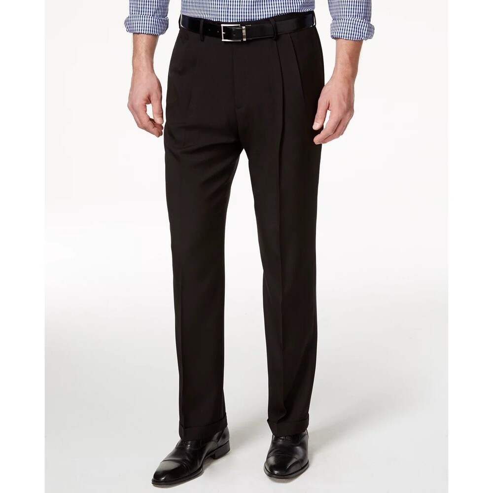 $70 NEW HAGGAR MENS 42X29 BLACK CLASSIC FIT E-CLO TROUSERS DRESS PANTS SLACKS